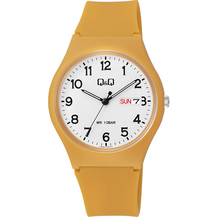 Ceas analog pentru femei, Q&Q, Galben/Alb