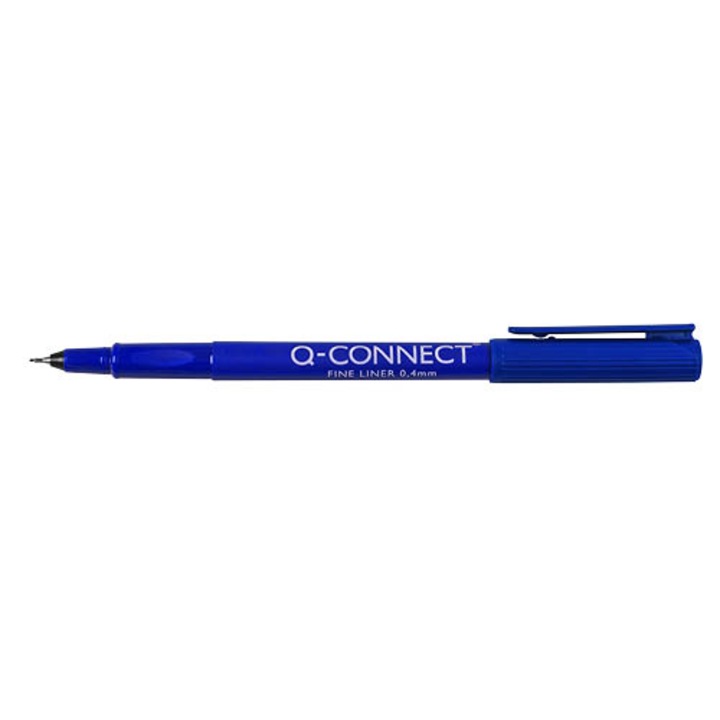 Fineliner Q-CONNECT, scriere de 0.4 mm, corp rotund, albastru