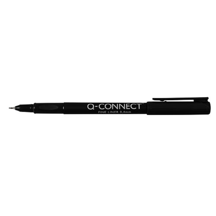 Fineliner Q-CONNECT, scriere de 0.4 mm, corp rotund, negre