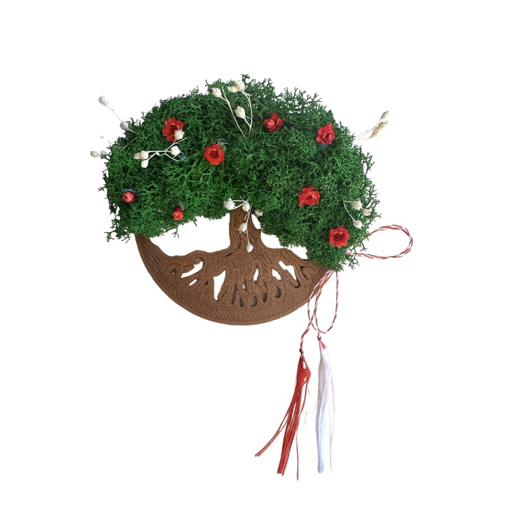 Magnet de frigider pomul vietii cu licheni si flori naturale uscate (Verde / Bronz) - Eventissimi