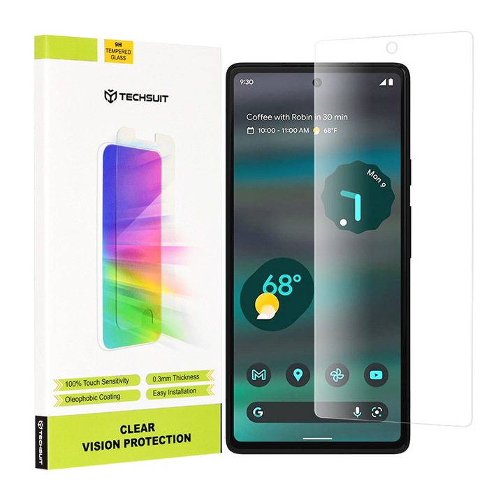 Techsuit Clear Vision képernyővédő fólia Google Pixel 6a-hoz, edzett üveg, teljes ragasztóval