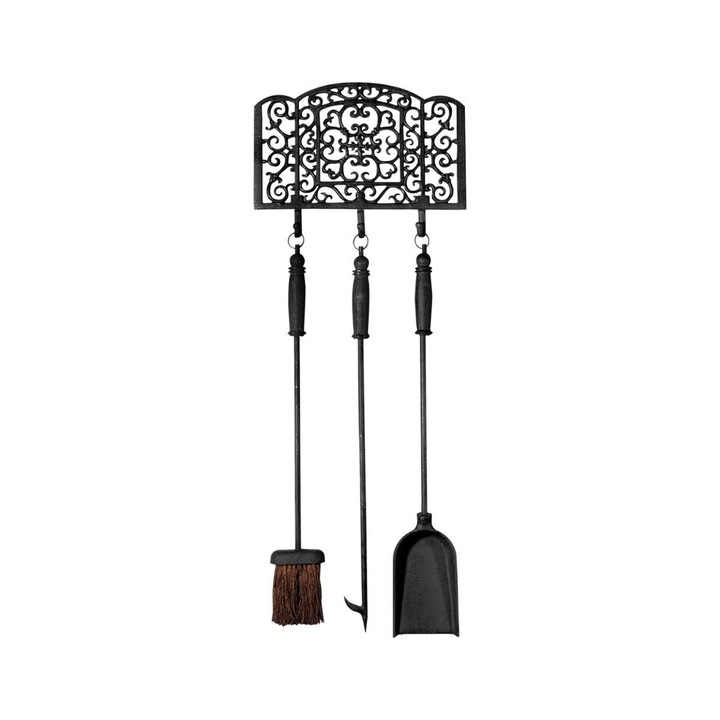 Set vatrai, curatare semineu sau soba 3 accesorii din otel turnat, Esschert Design