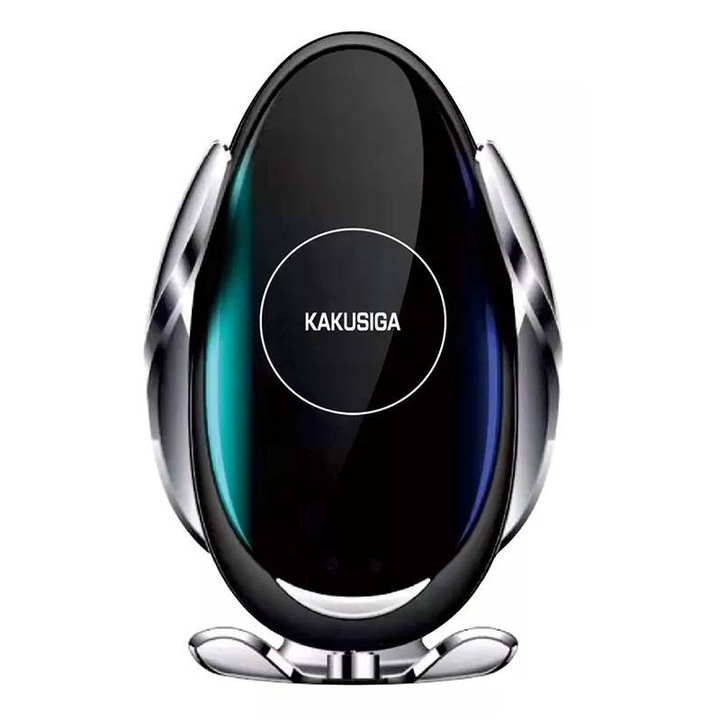 Kakusiga autós tartó, KSC-772, Vezeték nélküli gyorstöltés 15W, Stabil, Csúszásmentes, Szellőztetésre rögzíthető, Mozgásérzékelő, Automatikus telefonérzékelés, Fekete