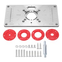 Placa inserare masa de frezat cu inele, zggzerg, Aluminiu/Plastic, Rezistent la rugina si durabil, Design cu scara de dimensiuni duble, Mai usor de lucrat, pentru freze pentru prelucrarea lemnului, 235x120x8 mm, Argintiu/Rosu