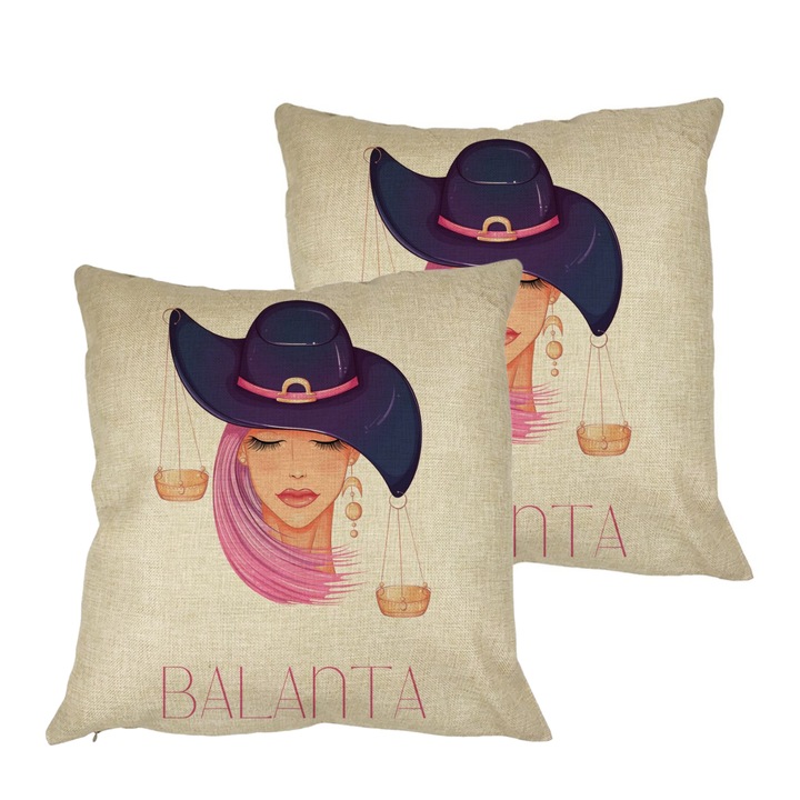 Set 2 Perne Decorative, Zodia Balanta, 40x40 cm, Husa Detasabila