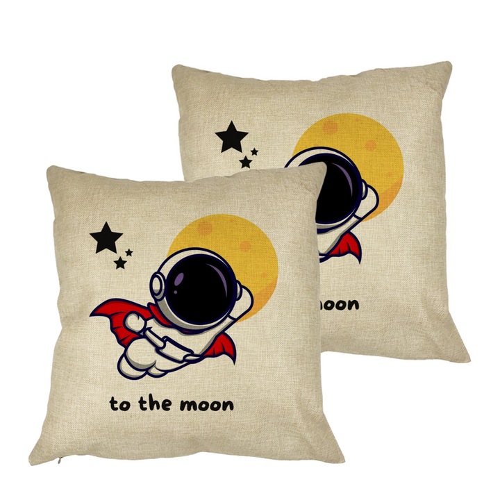 Set 2 Perne Decorative, To the Moon, 40x40 cm, Husa Detasabila