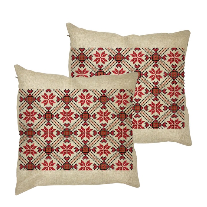2 db díszpárna készlet, román motívumú modell 2, 40x40 cm, levehető huzat