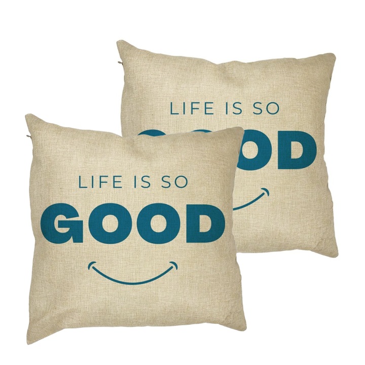 Set 2 Perne Decorative, Model Life is So Good, 40x40 cm, Husa Detasabila