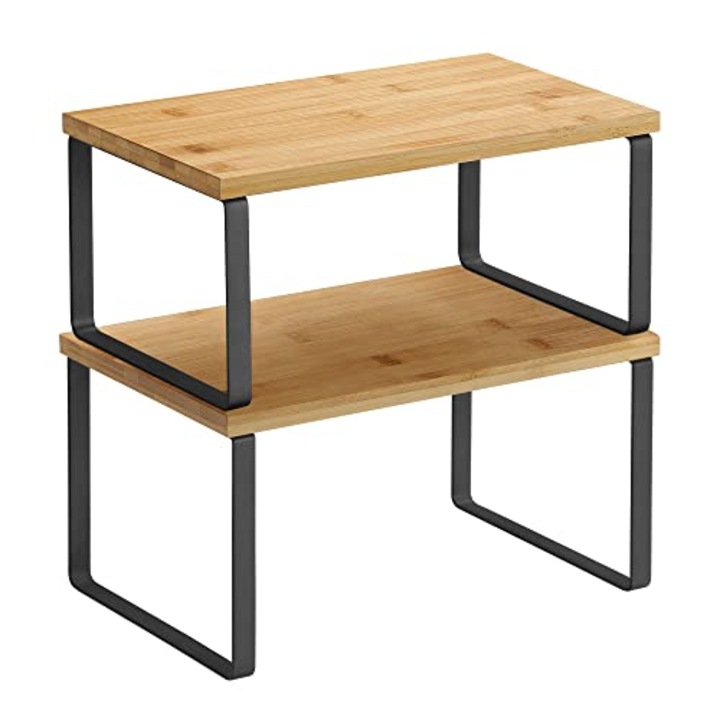 Комплект от 2 рафта Songmics, разтегателни, различни начини на подреждане, за кухня, офис, баня, бамбук/метал, черен/естествен