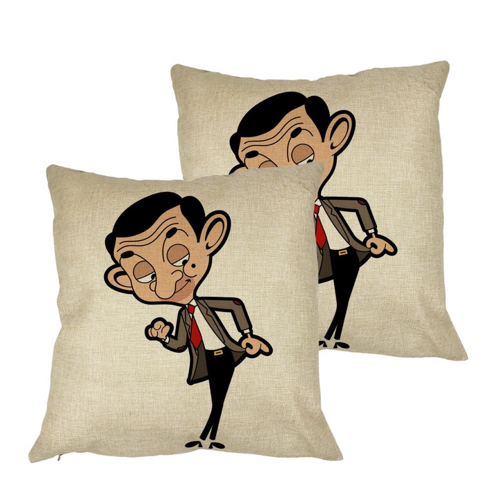 Set 2 Perne Decorative, Model Mr Bean, 40x40 cm, Husa Detasabila
