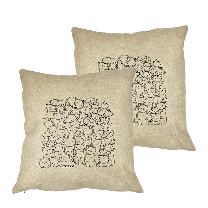Set 2 Perne Decorative, Model Cat Life, 40x40 cm, Husa Detasabila