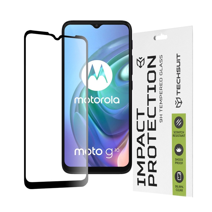 Techsuit képernyővédő fólia Motorola Moto G30 / G20 / G10 / E7 Plus / G9 Play készülékhez, edzett üveg, teljes ragasztóval, 111D, fekete