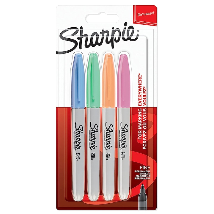 Set 4 markere permanente Sharpie, varf fin, culori pastelate, multicolor
