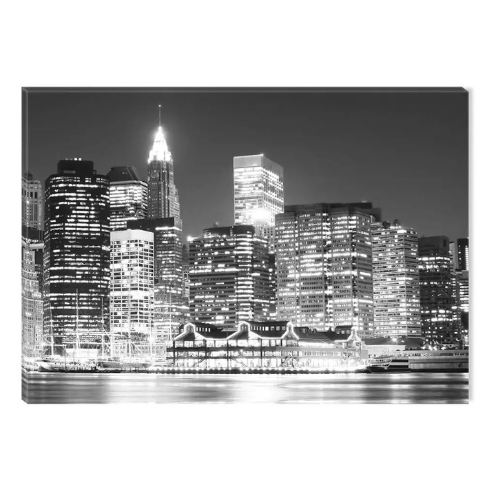 Tablou Alb-Negru Abstract Startonight, Manhattan noaptea, luminos in intuneric, 60 x 90 cm
