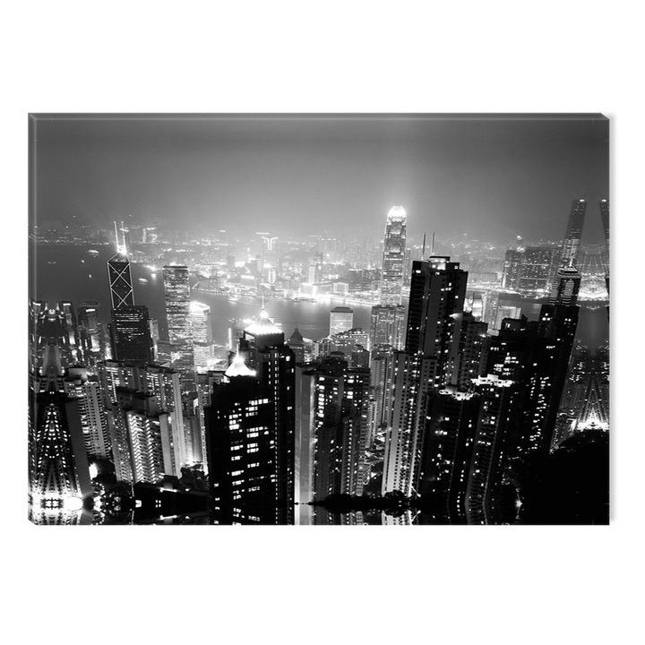 Tablou Alb-Negru Abstract Startonight, Hong Kong, luminos in intuneric, 80 x 120 cm