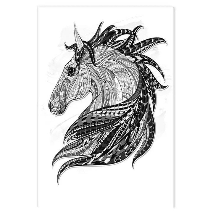 Tablou Alb-Negru Abstract Startonight, Cal in creion, luminos in intuneric, 80 x 120 cm