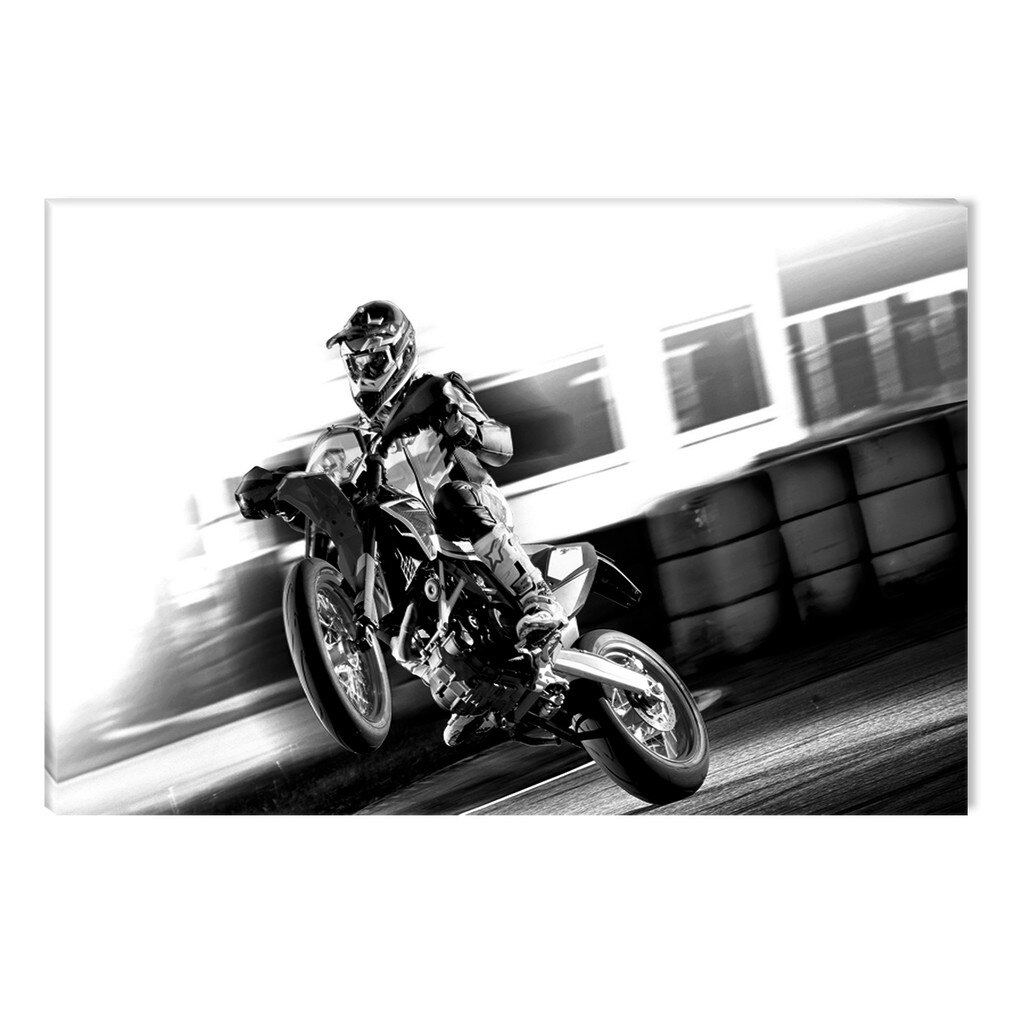 Tablou Alb-Negru Abstract Startonight, Motocross, luminos in intuneric, 80 x 120 cm
