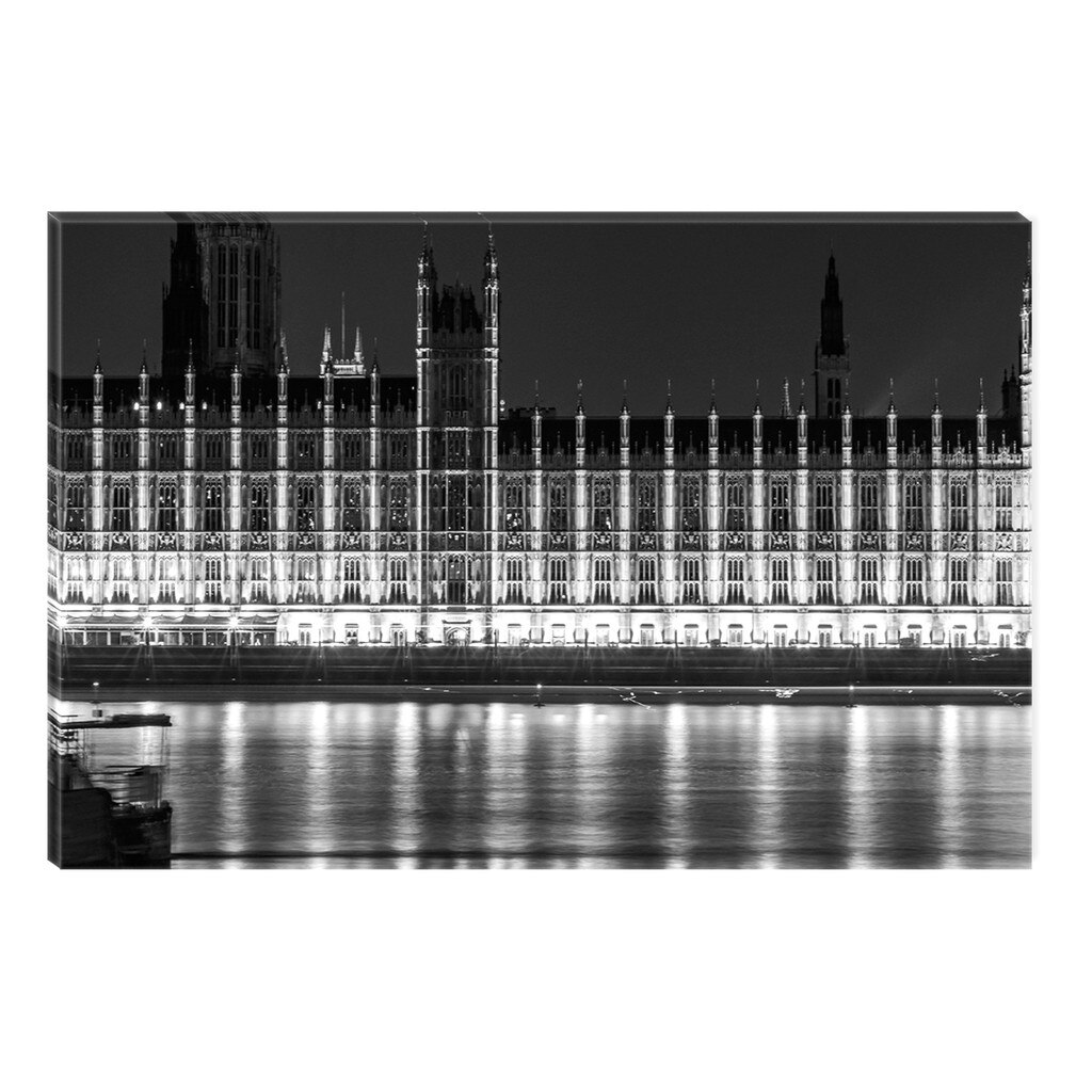 Tablou Alb-Negru Abstract Startonight, Londra - Cladirea Parlamentului, luminos in intuneric, 80 x 120 cm