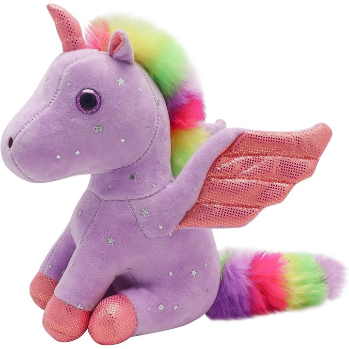 Jucarie de plus Malvys®, Unicorn cu Aripi de Inger, Mov, 30 cm