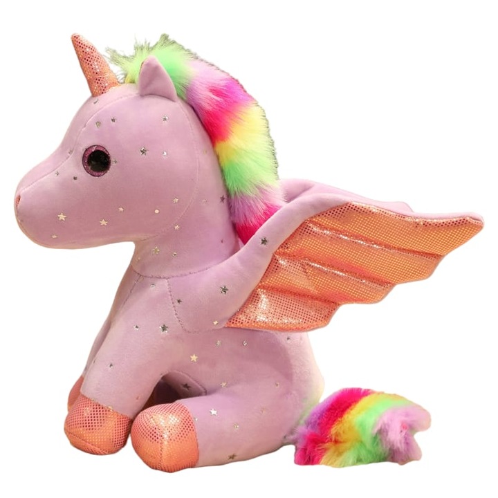 Плюшена играчка, Еднорог с ангелски крила, Malvys®, Лилав, 30 см