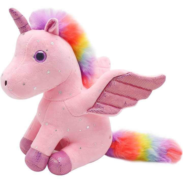 Jucarie de plus Malvys®, Unicorn cu Aripi de Inger, Roz, 30 cm