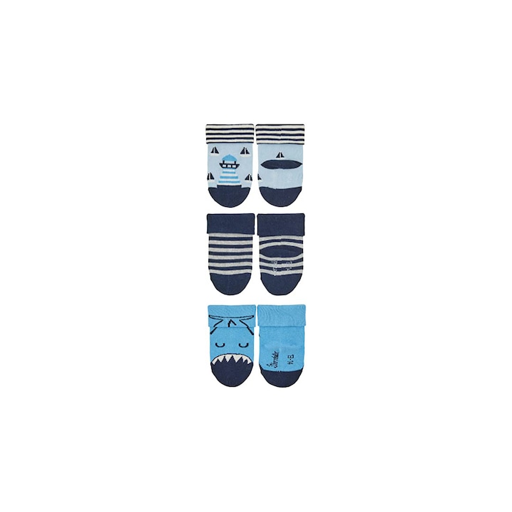 Комплект от 3 чифта чорапи, сиви, с морски мотиви, за бебета 13-14 EU (0-4 месеца)