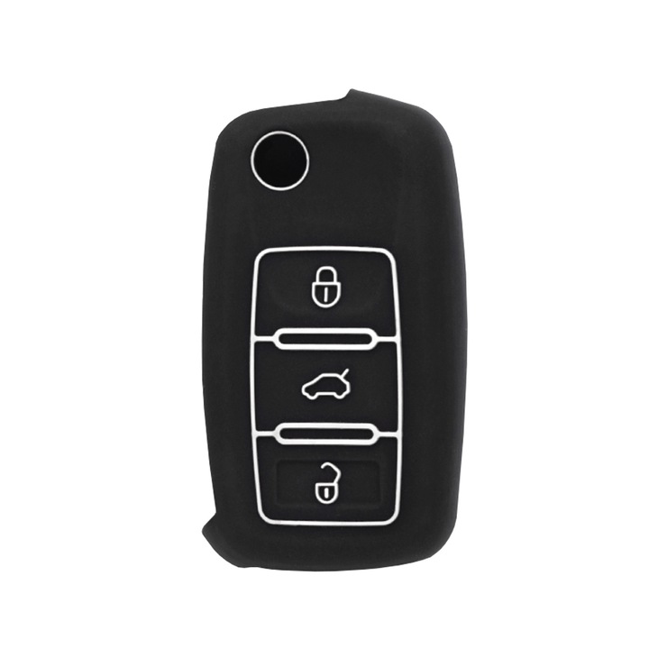 Husa 360 cheie auto compatibila cu VW Passat (B5, B6)/Skoda/Seat White, Silicon, Negru