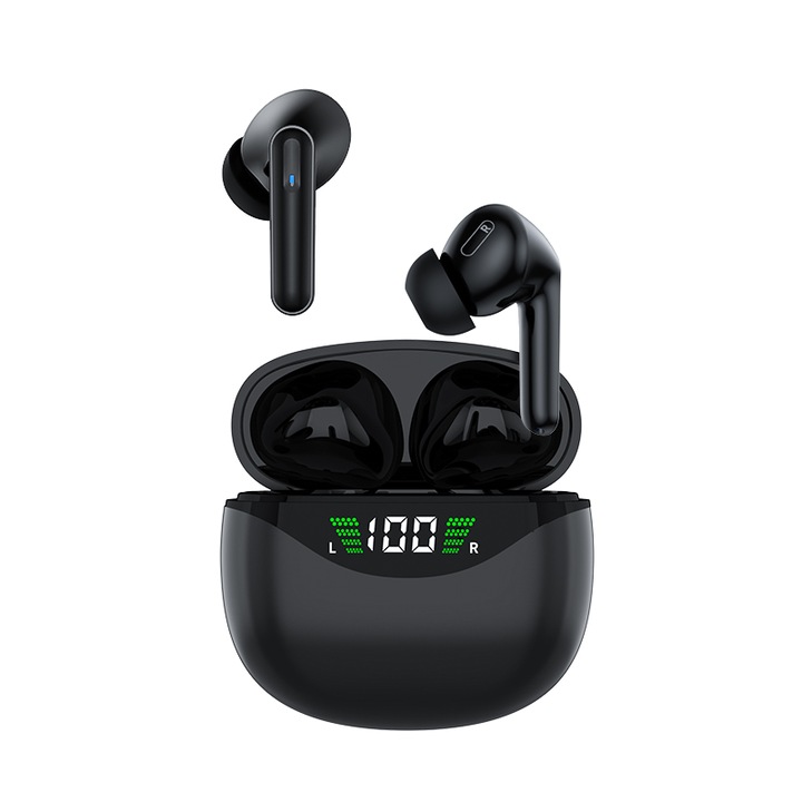 Casti wireless VG121-BK, trandafi led, Bluetooth 5.0, TWS, Stereo, IPX7, Display digital, Impermeabil, Negru