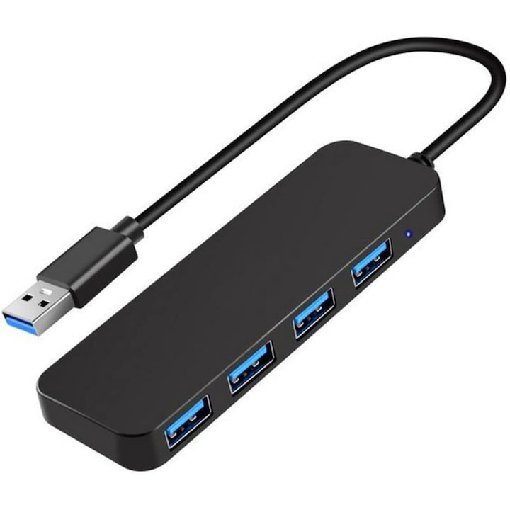 USB 3.0 5 Gbps 4 portos hub laptophoz, Xboxhoz, flash meghajtóhoz, merevlemezhez, konzolhoz, nyomtatóhoz, kamerához, billentyűzethez, egérhez, fekete