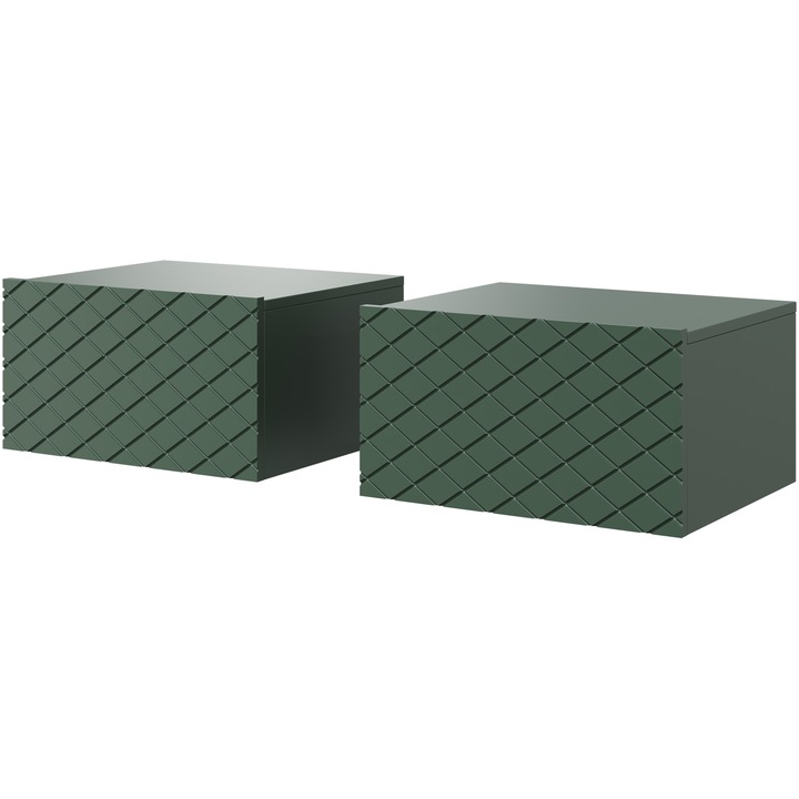 Set 2 noptiere suspendate Woodmood Scalia, 50x40x27 cm, 1 sertar, culoare verde