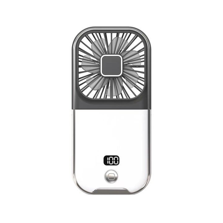 Mini Ventilator Portabil, 3000 mA, 4 Trepte de Viteza, USB, Cu Functie Incarcare Telefon Mobil Si Ecran LCD, Negru