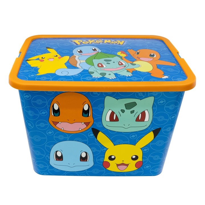 Tárolódoboz, műanyag, tetővel, 23 L, tarka, 40x27x29 cm, Rock, Pokemon