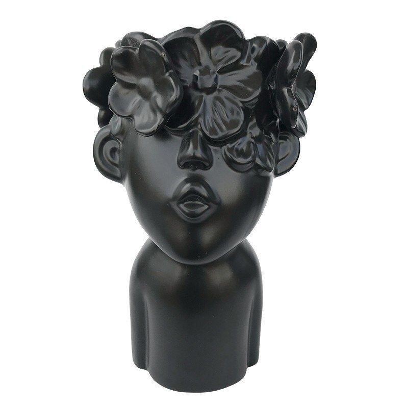 Vaza decorativa, Bust copil cu flori, 23 cm, Negru, 467H - eMAG.ro