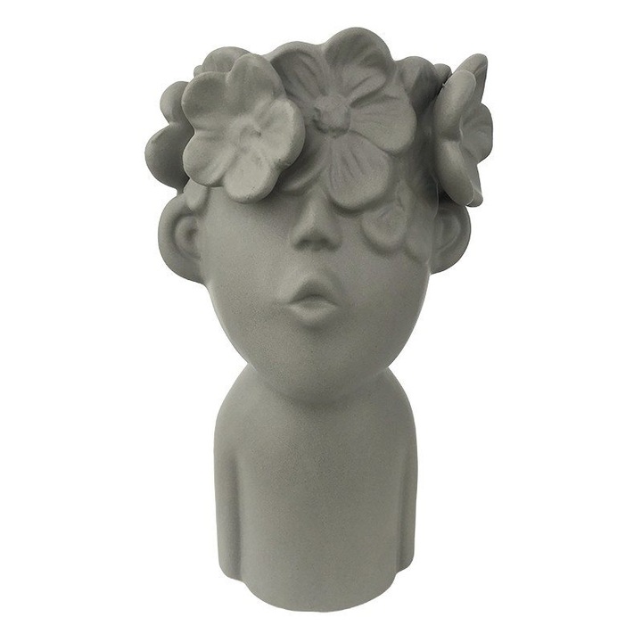 Vaza decorativa, Bust copil cu flori, 23 cm, Gri, 467H-1