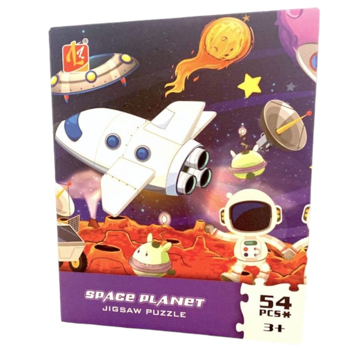 Puzzle carton, pentru copii 3 ani+, din 54 piese, desen SPACE PLANET, dimensiune 200x280 mm, amestec culori