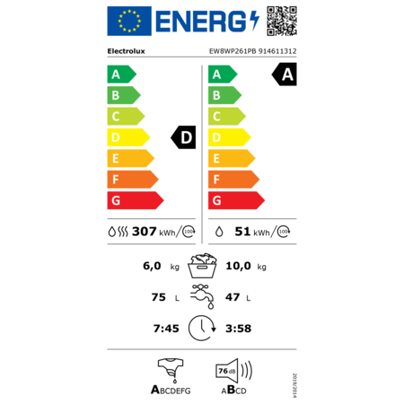 Masina de spalat rufe cu uscator Electrolux EW8WP261PB, Spalare 10 kg, Uscare 6 kg, 1600 rpm, Clasa A, PerfectCare800 Green Line, Motor Inverter cu MagnetPermanent, Ultracare, Steam Refresh, Time Manager, Alb