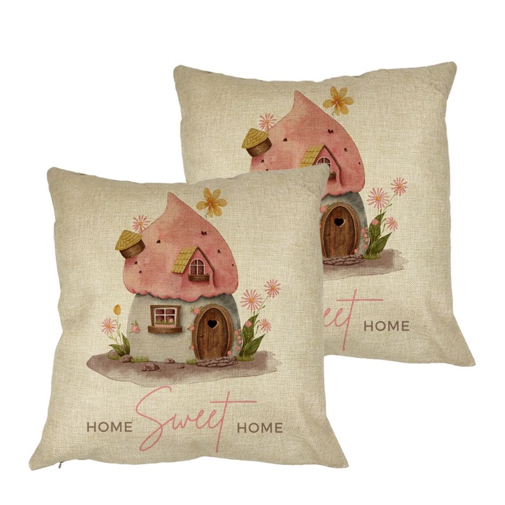 Set 2 Perne Decorative, Home Sweet Home, 40x40 cm, Husa Detasabila