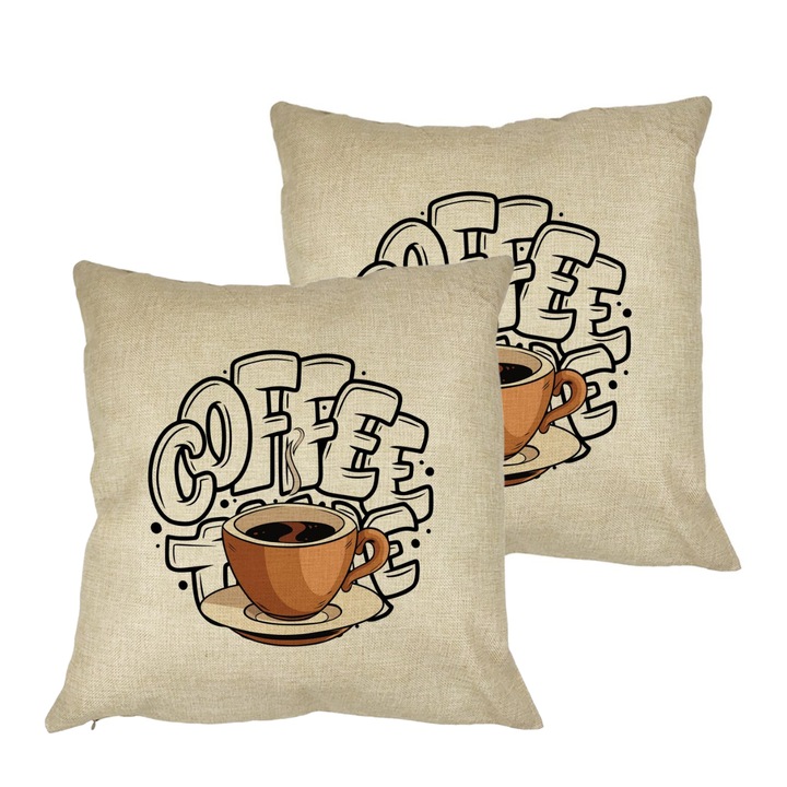 Set 2 Perne Decorative, Coffe Lover, 40x40 cm, Husa Detasabila