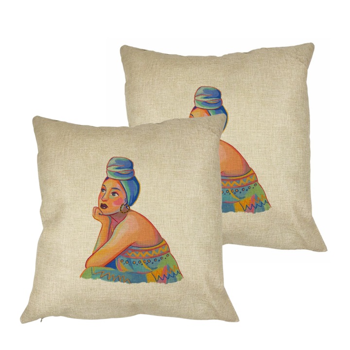 Set 2 Perne Decorative, Model African Fashion, 40x40 cm, Husa Detasabila
