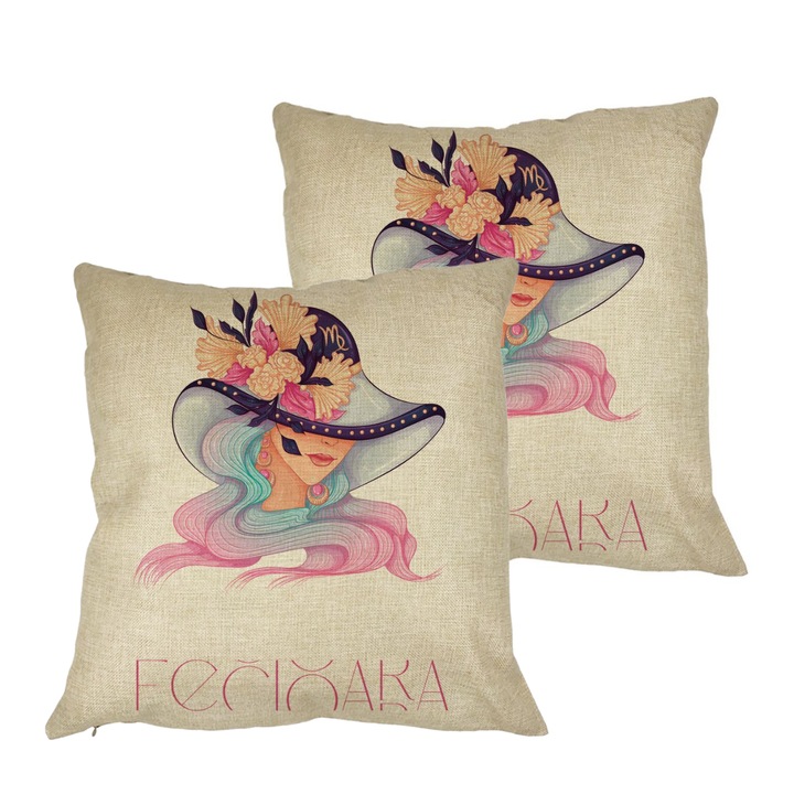 Set 2 Perne Decorative, Zodia Fecioara, 40x40 cm, Husa Detasabila