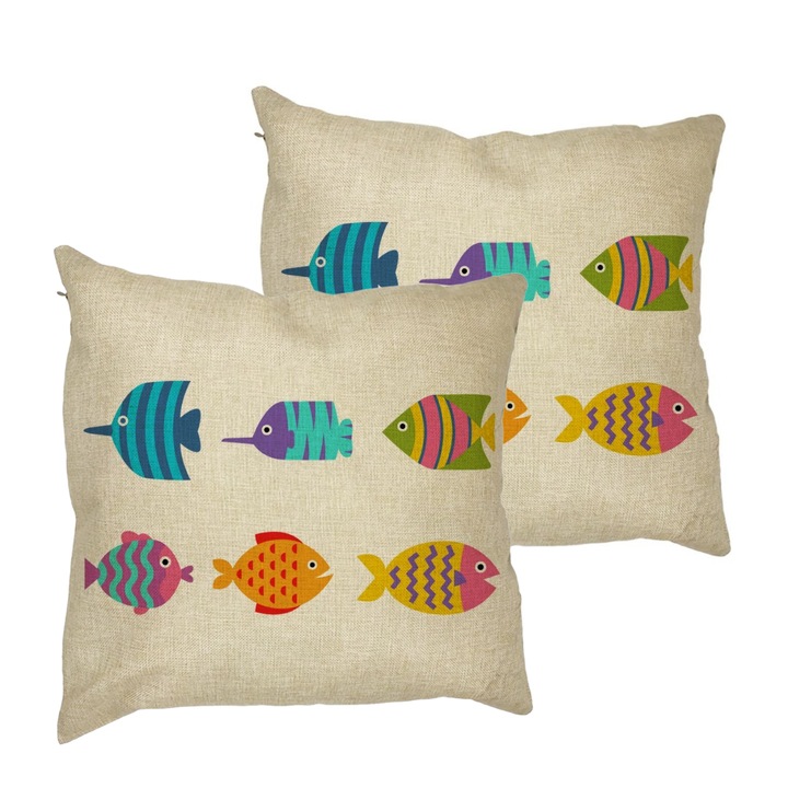 Set 2 Perne Decorative, Model cu Pesti Multicolor, 40x40 cm, Husa Detasabila