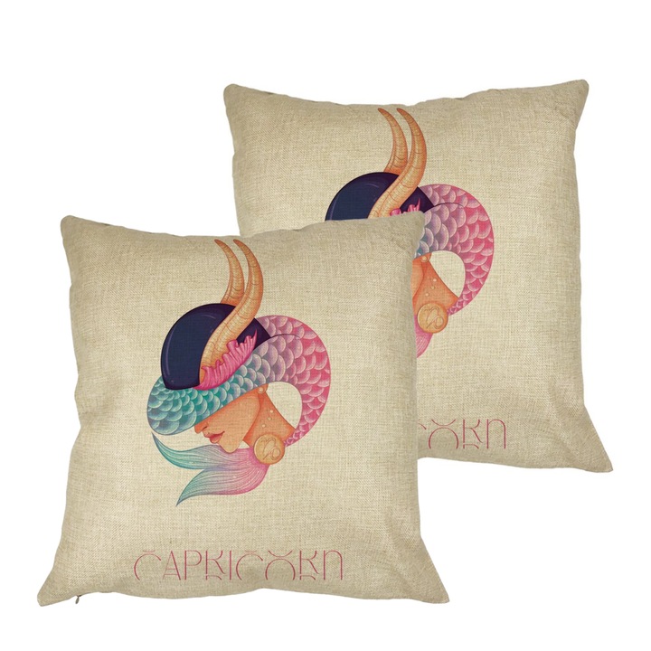 Set 2 Perne Decorative, Zodia Capricorn, 40x40 cm, Husa Detasabila