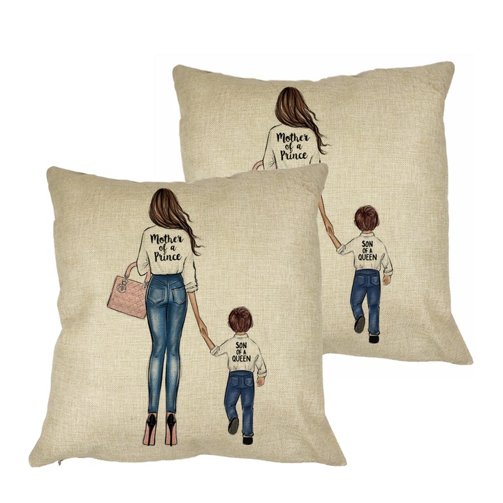 Set 2 Perne Decorative, Model Mother of a Prince, 40x40 cm, Husa Detasabila