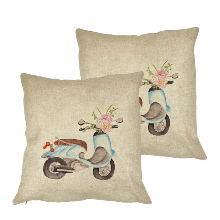 Set 2 Perne Decorative, Model Flower Bike, 40x40 cm, Husa Detasabila