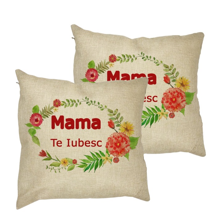 Set 2 Perne Decorative, Model Pentru Mama Te iubesc, 40x40 cm, Husa Detasabila