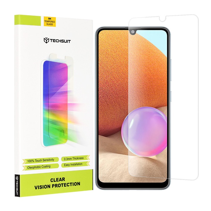 Techsuit Clear Vision képernyővédő fólia Samsung Galaxy A32 A325 készülékhez, edzett üveg, teljes ragasztóval