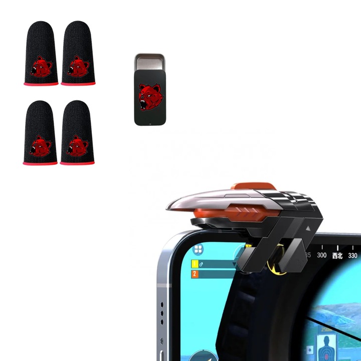 ProGamer PRO пакет 1 комплект x тригери MEMO AK06 модел, с импулс и 4x игрални ръкавици Angry Bear red v6 и метална кутия за съхранение