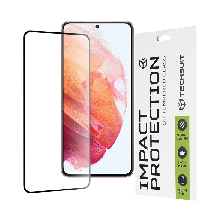 Протектор за екран Techsuit за Samsung Galaxy S21 5G G991, закалено стъкло, пълно лепило, 111D, черен