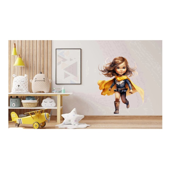 Sticker decorativ Fata Supererou, Galben, 70 cm, 1310STK-2