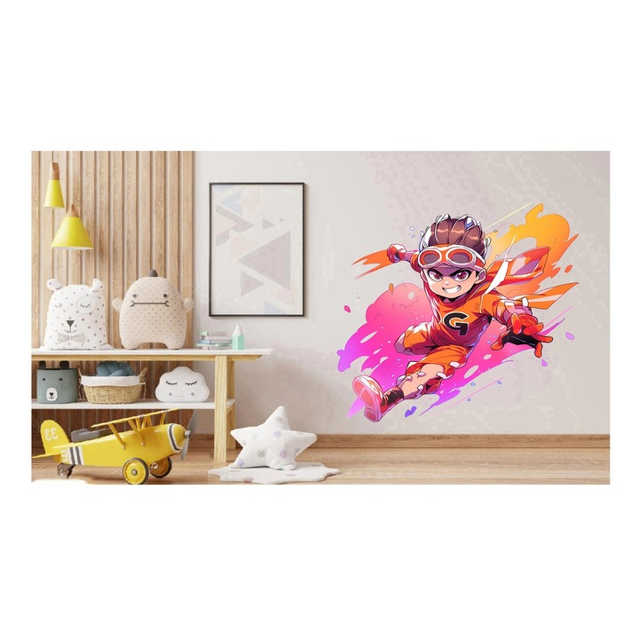 Sticker decorativ Baiat Supererou, Portocaliu, 60 m, 1311STK-4